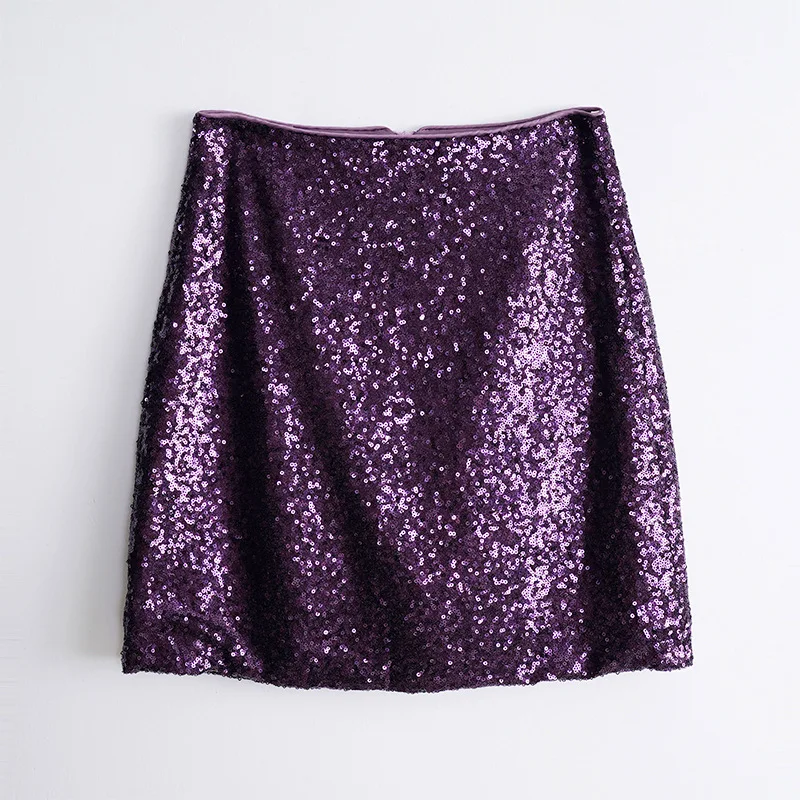 

Shiny Clothes 2024 Summer New Bling Sequin Short Skirt Women Slim Versatile A-line Mini Saias Purple Dark Green Jupe Streetwear