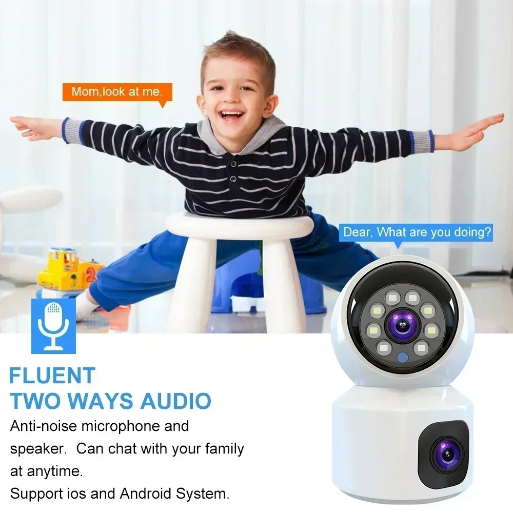 8MP 4K WiFi Camera Dual Screen Smart Home Secuiry Cameras Baby Monitor AP Two-way Audio Color Night Vision CCTV Surveillance Cam