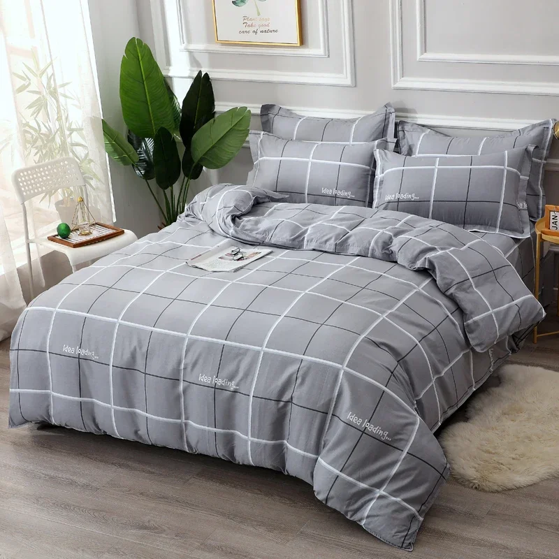 

Plaid Lines Print Duvet Cover Set Cotton Fabric Bedding Light Luxury Home Bedroom Decor Skin-friendly Breathable for Boys Girls