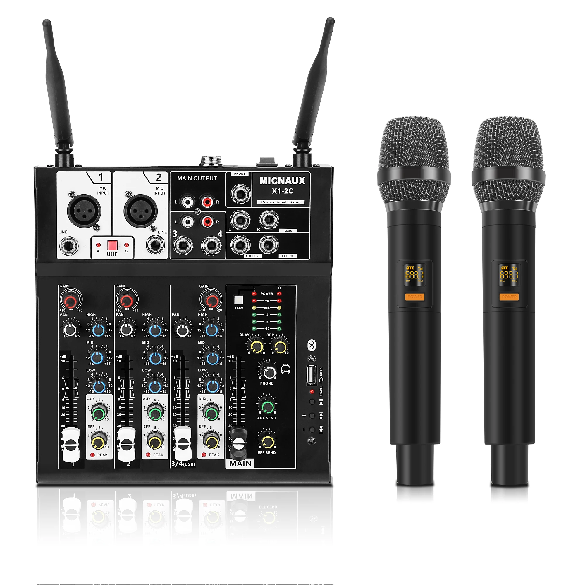 

Аудиомикшер FULUODE X1-2C с беспроводным микрофоном, USB-звуковой пульт, Bluetooth-консоль для диджеев, микширование для вечеринок и караоке