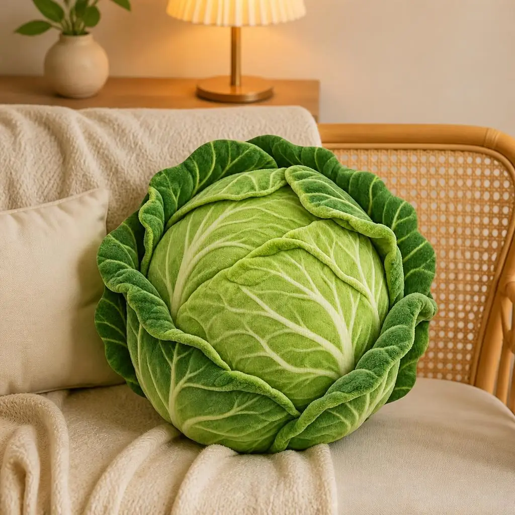 Green Cabbage Shaped Stuffed Pillow Vegetable Cushion Decorative Throw Pillow for Sofa Living Room Kitchen Decor Novelty Gift 3