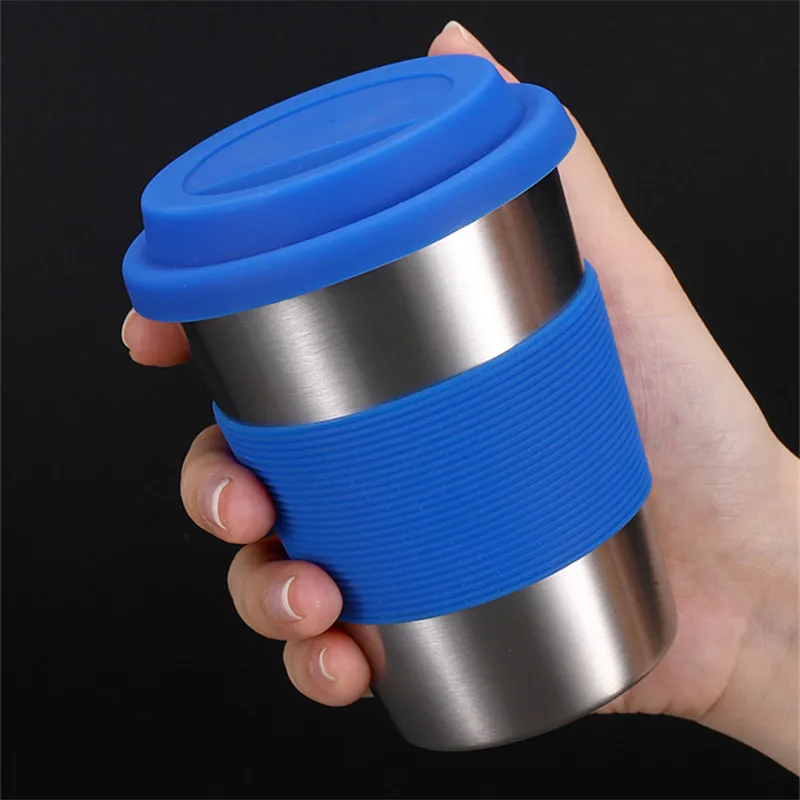 350ml Silicone Lids Stainless Steel Coffee Cup Portable Beer Drinks Mug Heat Insulated  Water Tea Cups Travel Outdoor Drinkware