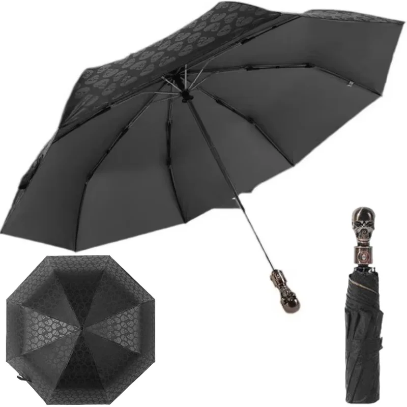 

Black Devil Skull Automaticlly Umbrella Rain Women 3 Fold Anti UV Sun Rain Male Men Parasol Business Windproof Travel Umbrellas