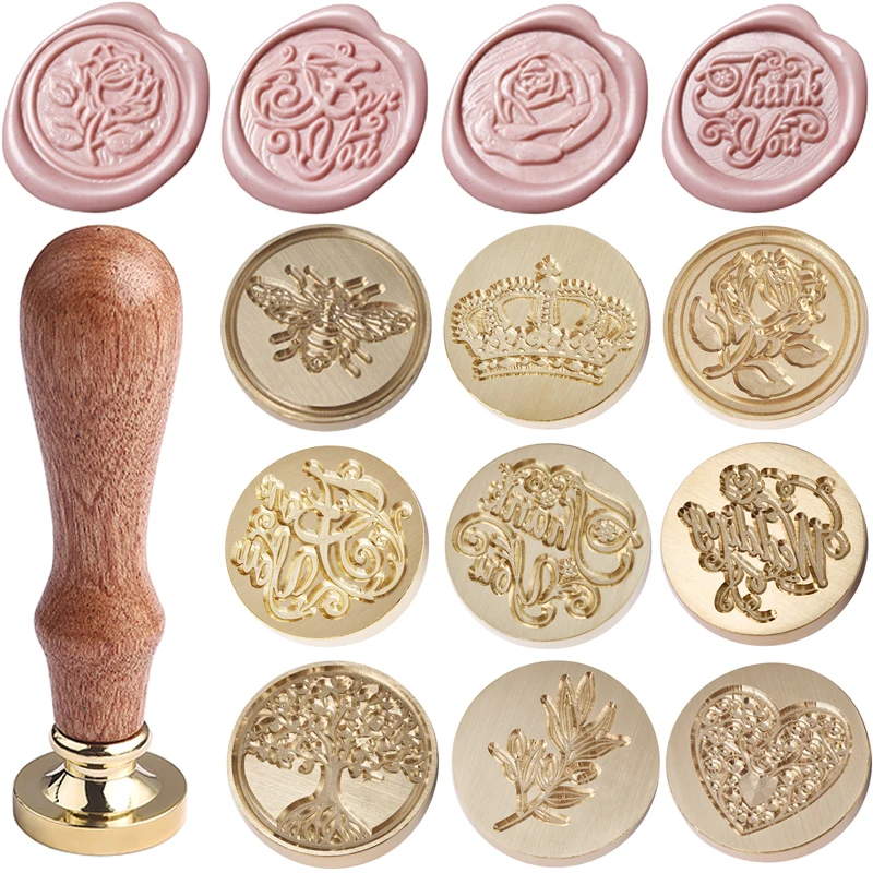 Wax Seal Stamp Replace Copper Head Wooden Handle Set Vintage Sealing Wax Tools Kit DIY Invitations Envelope Decoration Supplies