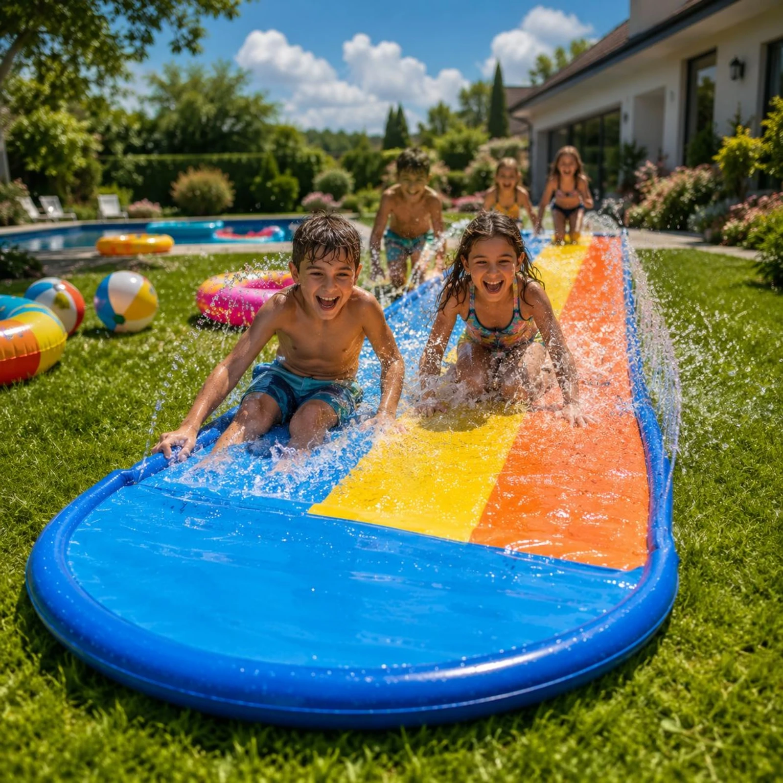 three-lane-water-slide-built-in-sprinklers-triple-lane-water-slide-outdoor-toy-rounded-front-blue-and-yellow-for-children