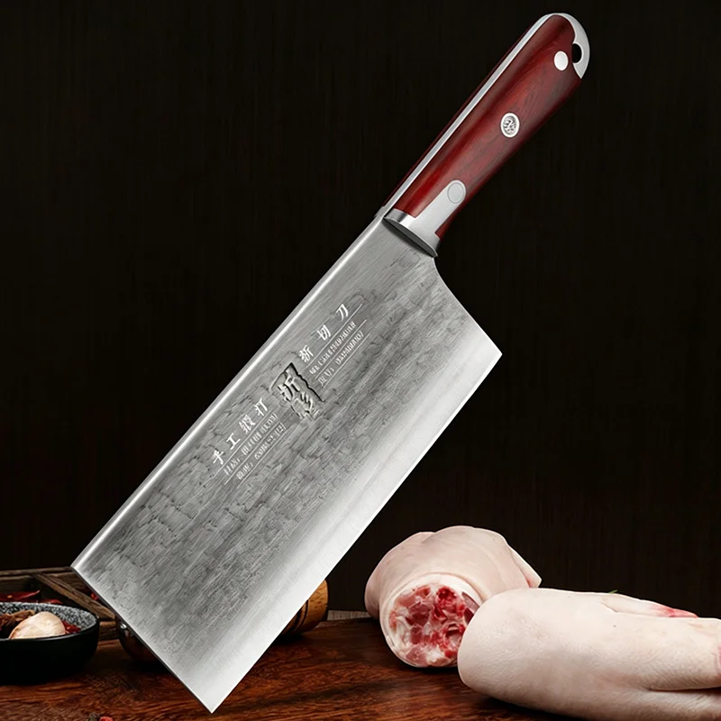 8 Inch Chopping Knife DC53 Die Steel Clam-Sharpened Edged Blade Slicing Cleaver Kitchen Knife For Meat & Bone & Poultry Cutting