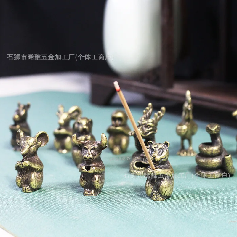 Metal Stick Incense Holder Burner Censer Mini Chinese Zodiac Animal Joss-Stick Stand For Home Fragrance Decoration Accessories
