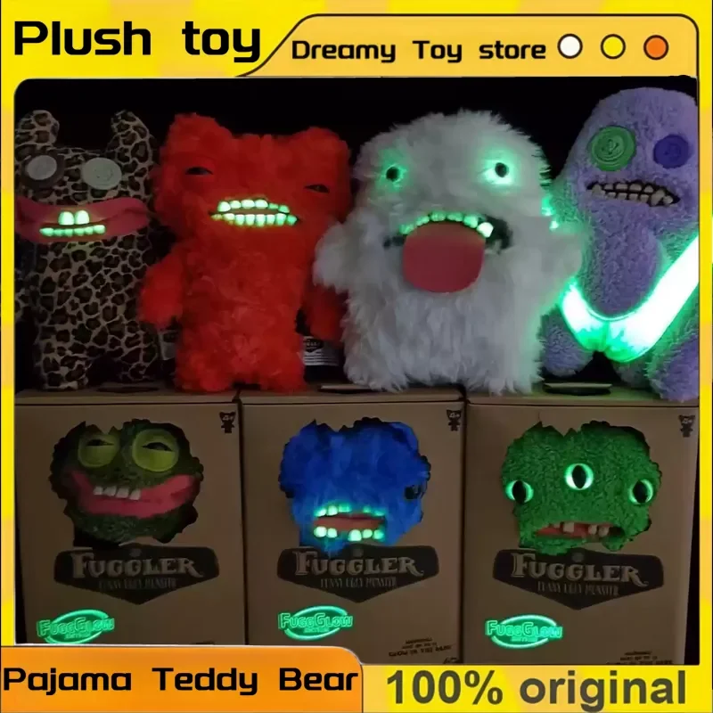 Nightlight Fuggler Cute Teeth Monster Plush Ugly Toy Scream Monster Big Teeth Cartoon Cute Leopard Pattern Big Tongue Plush Gift