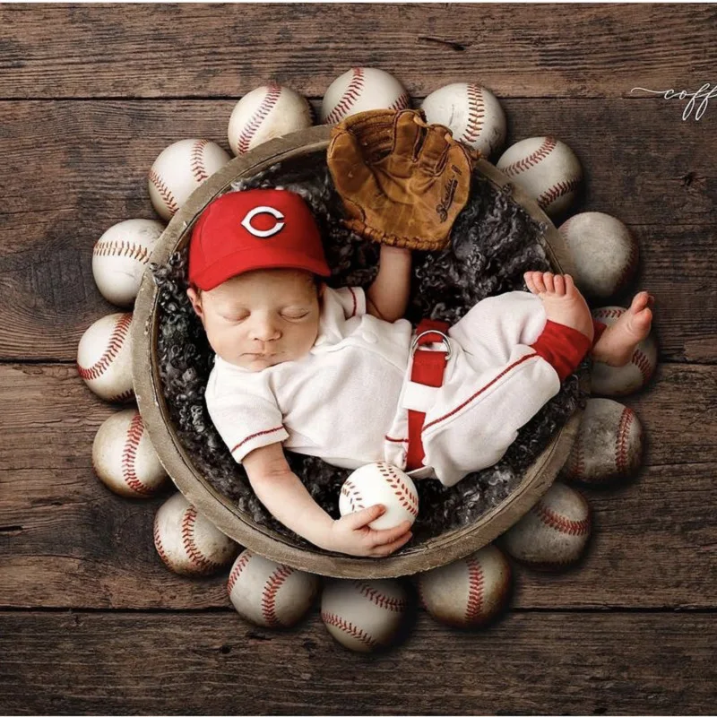 Newborn Photography Props Baby Outfits Jumpsuit Set Baseball Hat Baby Studio Shooting Photo Accessories Clothing