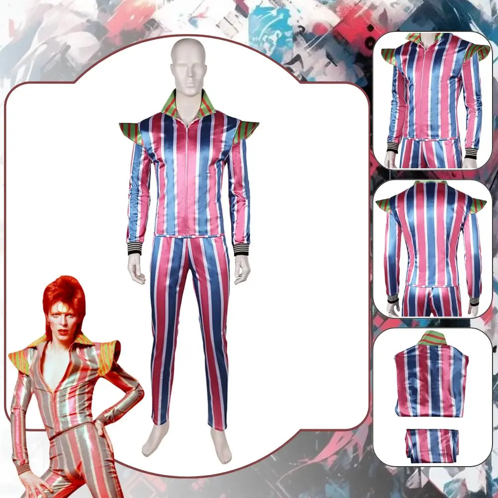 Ziggy Cosplay David Cosplay Fantasia Costume Disguise For Men Male Adult Blue Pink Striped Set Halloween Carnival Party Suit