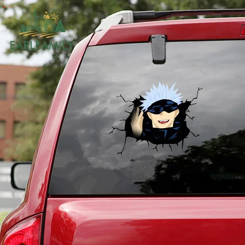 

EARLFAMILY 13cm X 10.8cm For Crack Anime Car Accessories Stickers Windows Funny Decal Car Refrigerators Waterproof Sunscreen