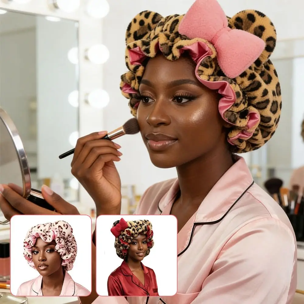 Creative Soft Hair Drying Cap Absorbent Microfiber Dry Hair Towel Quick-Drying Leopard Print Hair Towels Women's Hair Accessory