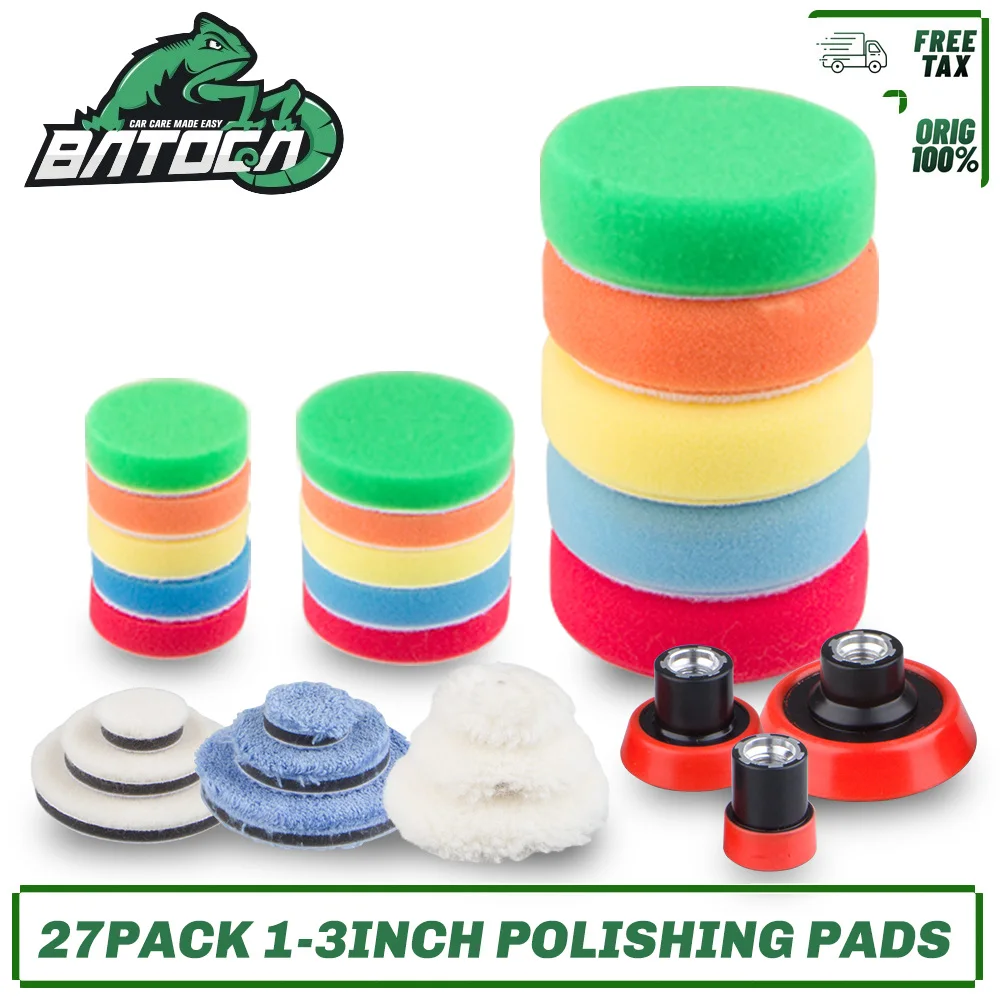 

BATOCA 27Pcs/Set Mini Buffing Waxing Sponge Backing Plate Wool Wheel 1-3Inch Polishing Pad For Car Polisher Detailing Polishing