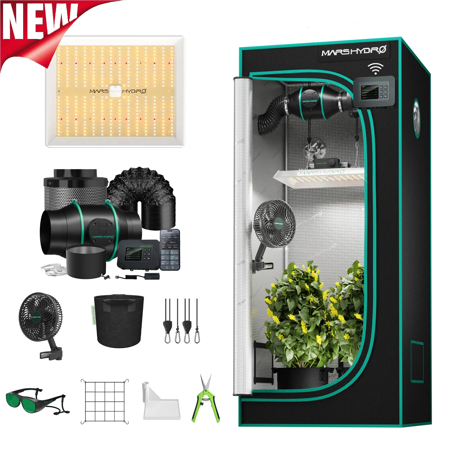 Mars Hydro Smart Growbox Komplettset LED TS1000+80X80x160CM Growzelt+Ansteckventilator