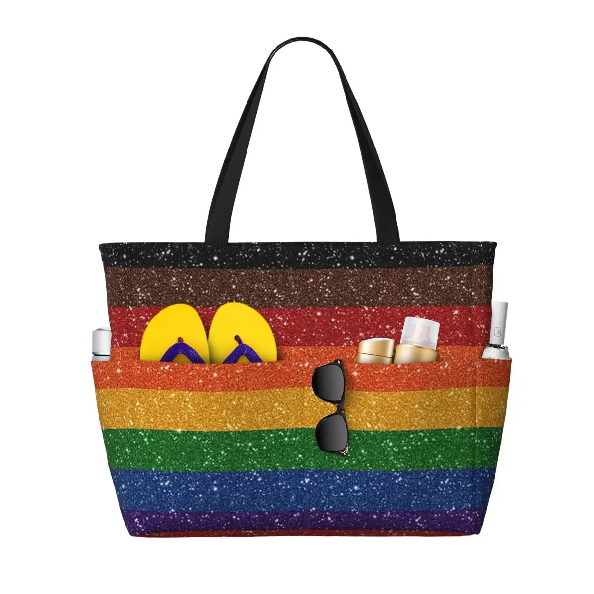 

Faux Glitter Rainbow Pride Flag LGBT Gay Lesbian Beach Tote Bag Sport Yoga Duffle Large Tote Bag Women Travel Bag Fitness bag