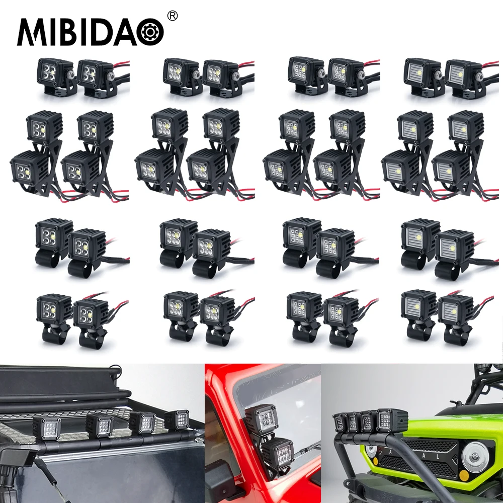 MIBIDAO Simulation Luggage Rack Side LED Lights Spotlight for TRX-4 TRX6 Axial SCX10 Wraith 1/10 RC Car Truck Decoration Parts