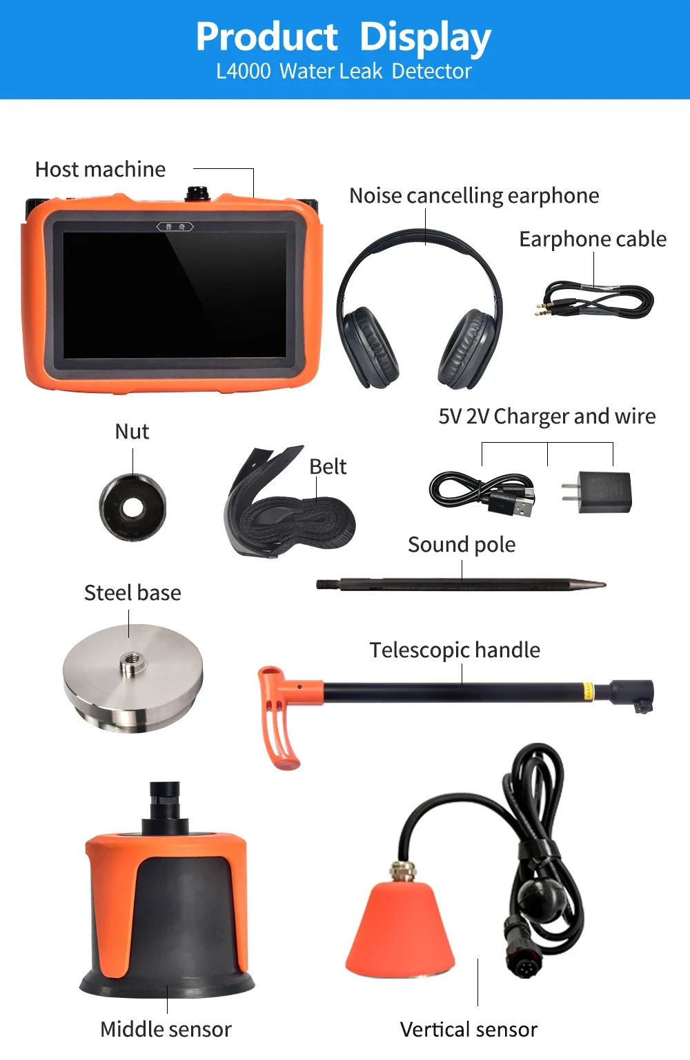 PQWT-L4000 Professional Underground Water Pipe Line In-walls Plumbing Tools Water Leak Detector