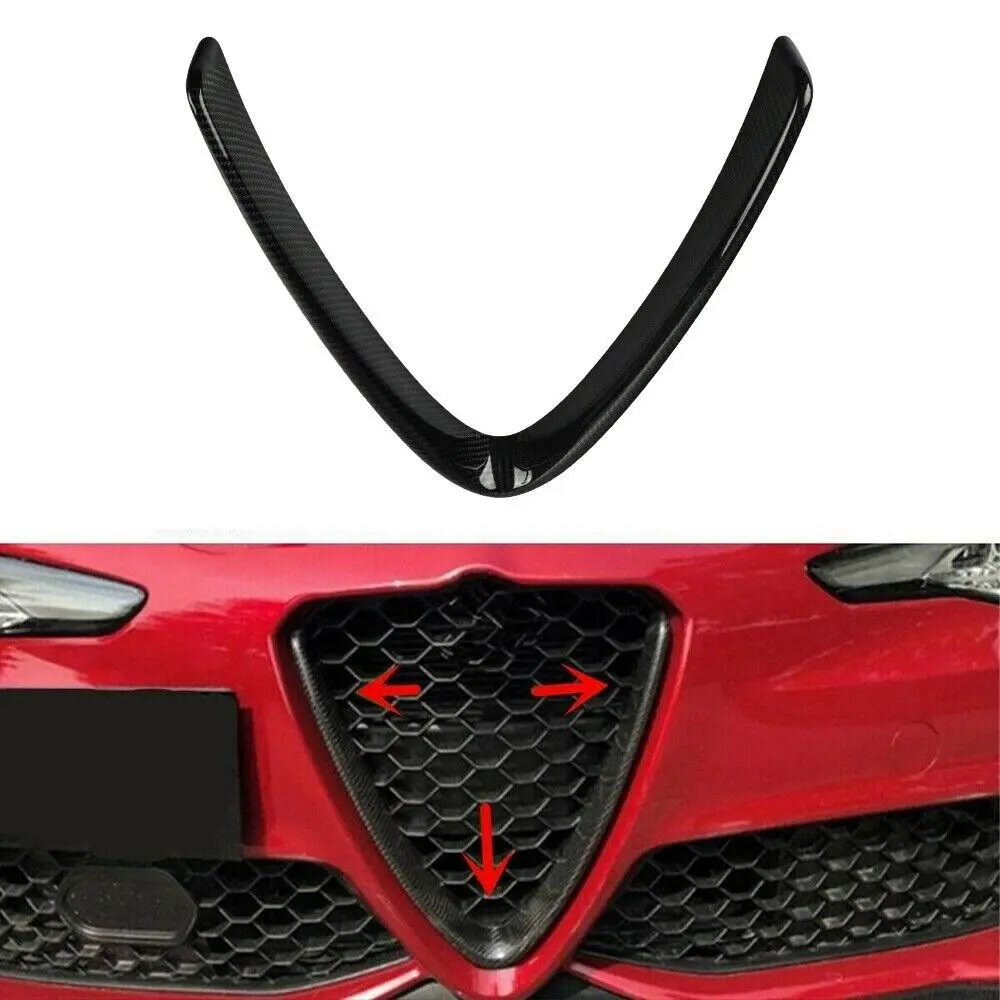 Real Dry Black Carbon Fiber Front Grill Grille V Shape Trim For Alfa Romeo Giulia 2017-2021