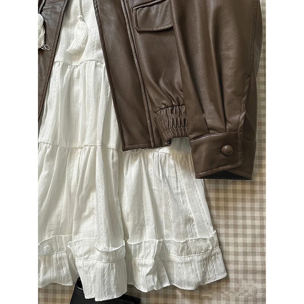 เสื้อแจ็คเก็ตผู้หญิง ซิป กระเป๋าหลวม แขนยาว ปกพับ คอปก Y2k เสื้อโค้ท คาร์ดิแกน วินเทจ สีพื้น ลำลอง สตรีทแวร์ ฤดูใบไม้ร่วง