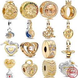2024 New 925 Sterling Silver Star Moon Love Lock Bee Gold Charms Beads Fit Original Pendant Bracelet DIY Fashion Woman Jewelry