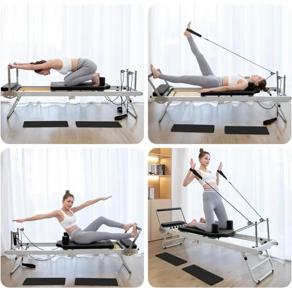 Foldable Pilates Reformer, Pilates Machine & Equipment for Gym Workout and Home Use, Suitable for Intermediate and Beginners