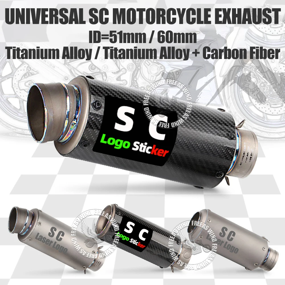 

51mm60mm Titanium Alloy sc Motorcycle Exhaust Muffler Escape for Kawasaki250-1000 DUKE390 R6R1R3R25 CBR S1000RR ZX6R10R GSXR ETC