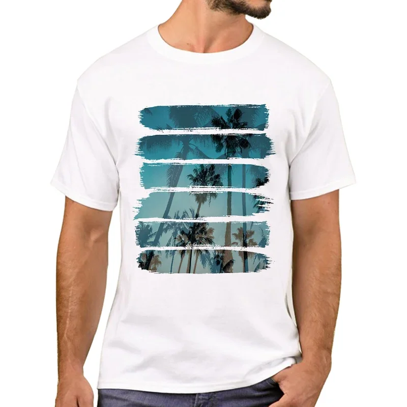 TEEHUB Hipster Tropical Brush Strokes Men T-Shirt Short Sleeve Tshirts Stripped Beach Printed T Shirts Funny Tee