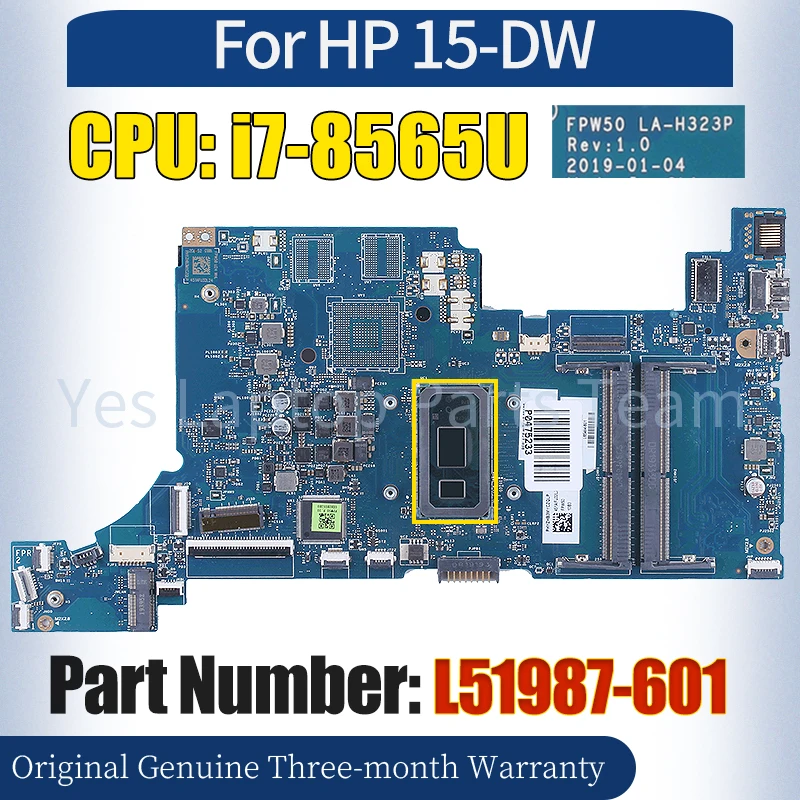 FPW50 LA-H323P For HP Pavilion 15-DW Laptop Mainboard L51987-601 SRFFW i7-8565U Notebook Motherboard 100％ Tested