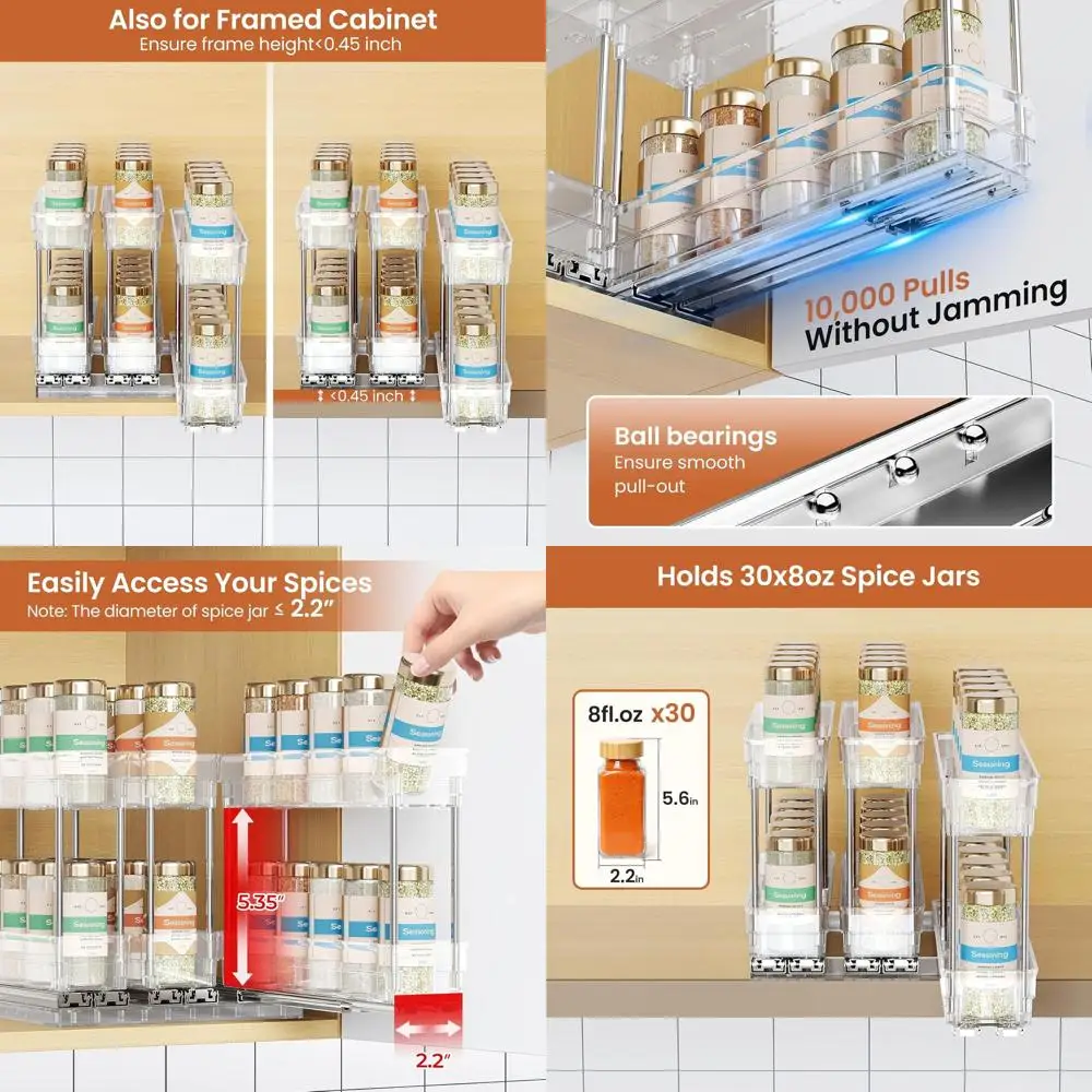

Dual-Tier Clear Slide-Out Spice Organizer, 3-Pack, 2.3W x 10.35D x 8.26H, Easy Install for Cabinets