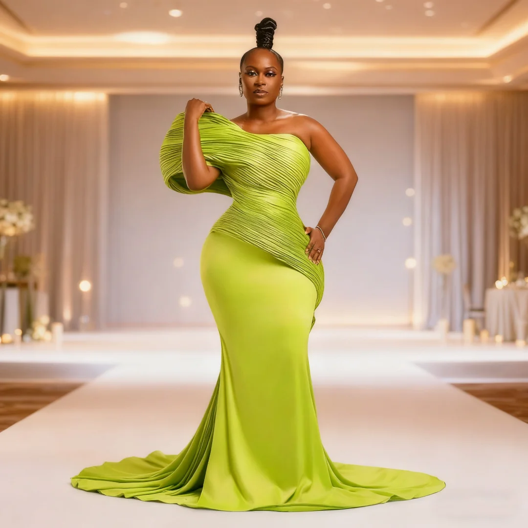 

Elegant One Shoulder Mermaid Evening Dress Women's Pleat Off Shoulder Party Long Dress Slimming Formal Ball Dress Customize
