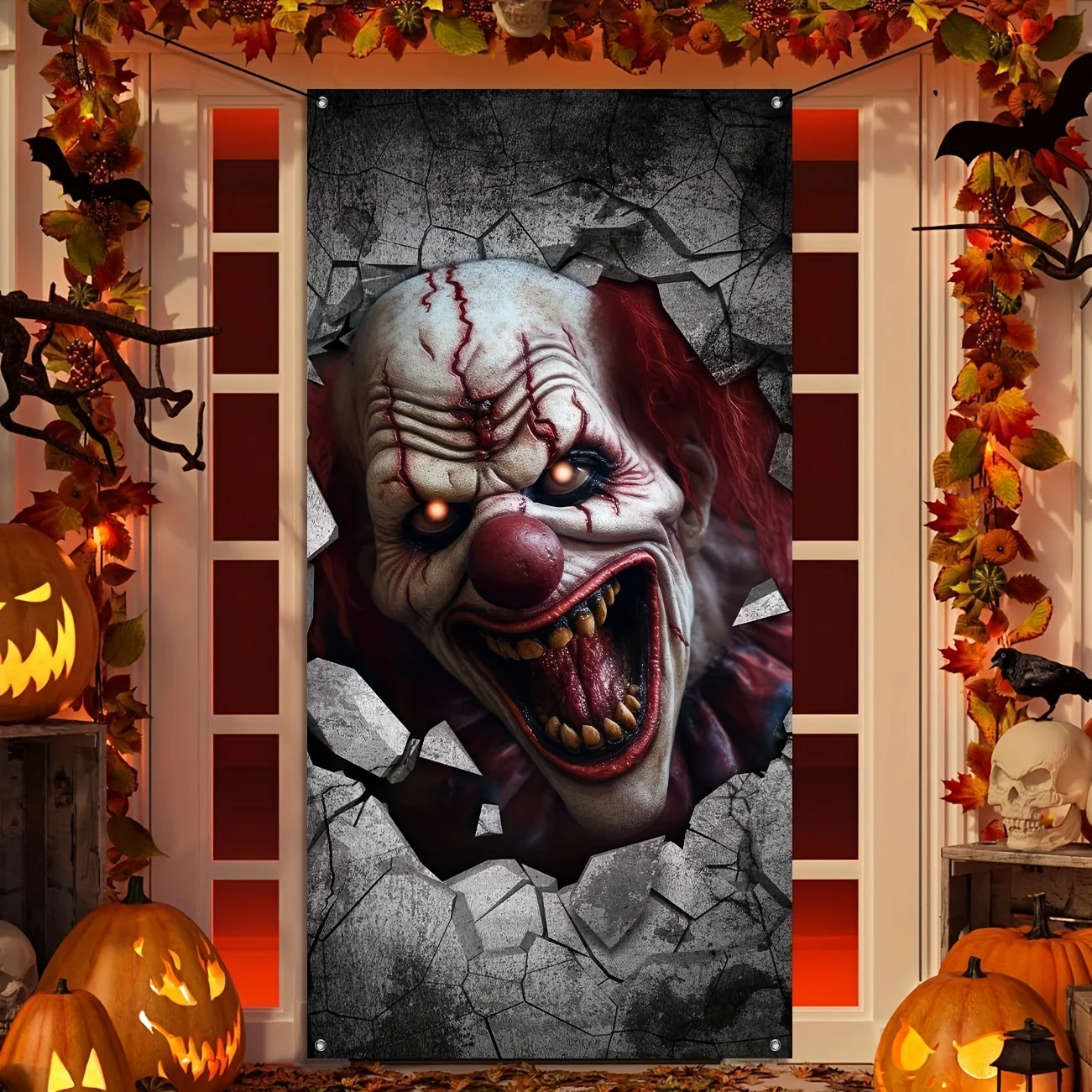 Joker Clown Halloween Tür abdeckung, Halloween Banner Halloween Tür dekorationen mit klassischen Horrorfilm Killer Tür abdeckung