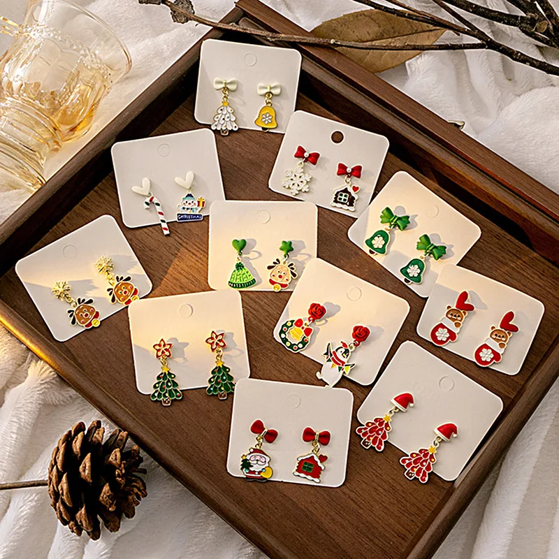 Stud Earrings Christmas Reindeer Bell Bow Santa Snowflake Penguin Silver Post Asymmetrical Cute  Alloy Festive Daily Party Gift