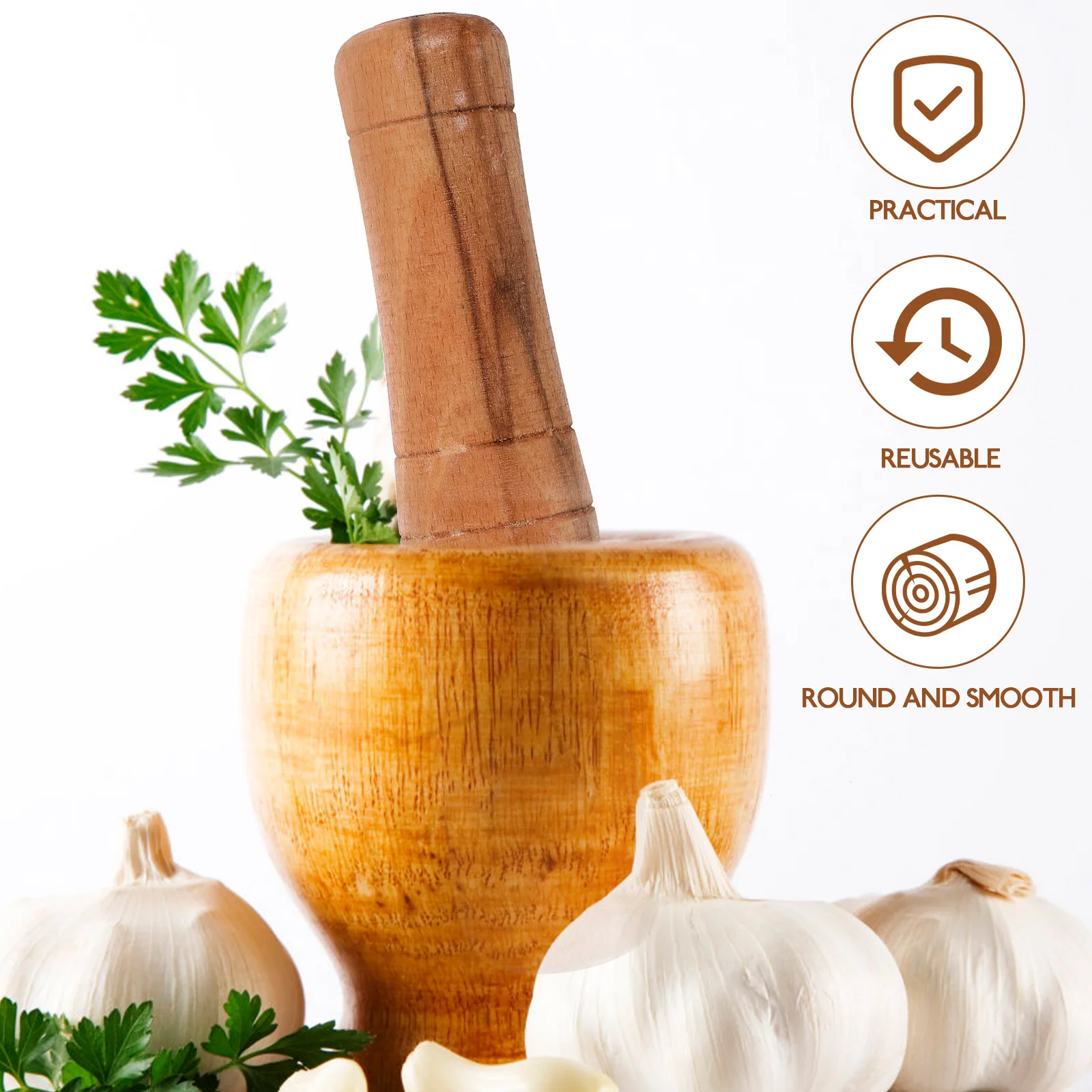 

Compact Wooden Pestle Ergonomic Design Garlic Pounder Fast Mash Various Spices Foods Garlic Wooden Grinding Rod