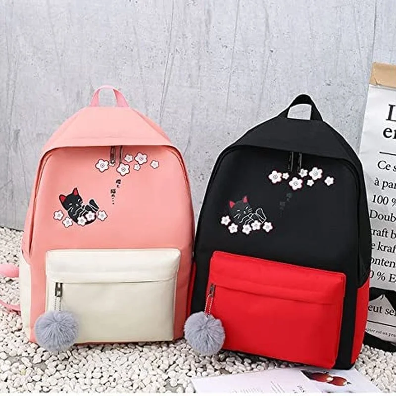 4Pcs Set Women Backpack Harajuku Laptop Canvas School Bags for Teenage Girls Kawaii Backpack College Student Book Bag Rucksack