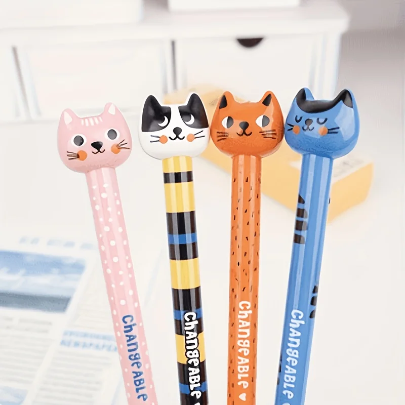 

Pack of 4, Random Colors, Quirky Cat-Shaped Black Gel Pens, Smooth Writing Without Lagging, Essential for Office, Study, and Exam Preparation, Black Signature Pens, Great Gift Item