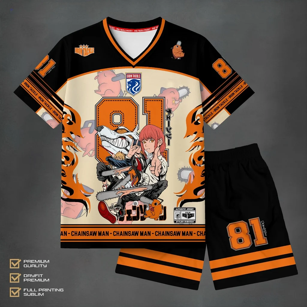 

Chainsaw Man Makima Denji #81 Anime Jersey Set Men's Women's Full Sublimation Pochita Print Casual Streetwear Outfit