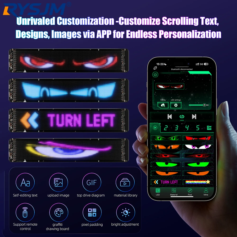 LED Devil Eye Lights Programmable Matrix Pixel Panel APP DIY Remote Control Flexible LED Screen For Car Motorcycle Windshield