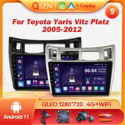 Rádio do carro para Toyota Yaris, Vitz, Platz, 2005-2012, Estéreo multimídia, Leitor de vídeo, Android 11DSP, Auto Carplay, Navegação, 4G