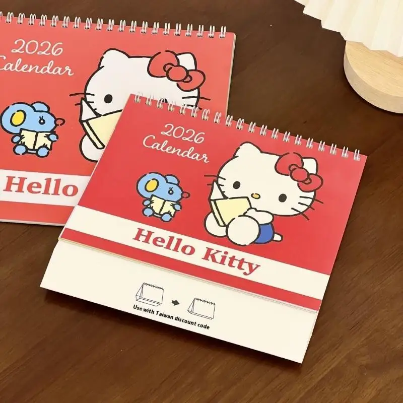 2026 سانريو تقويم مكتبي أنيمي مرحبا كيتي التقويم Kawaii سطح المكتب الديكور هدايا عيد الميلاد