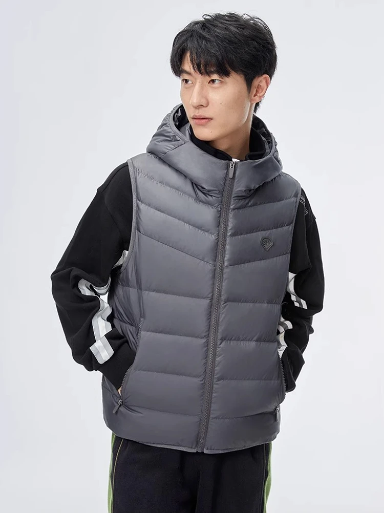 Chericom Men's Winter Hooded Vest Lightweight Down Jacket with Ribbed Trimming Zipper Placket and Windproof Hood Winter Y289955N