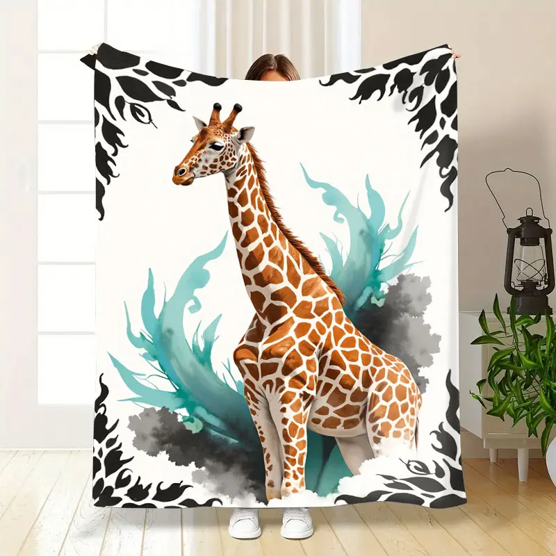 Coperta in pile con stampa giraffa da 1 pezzo - Stile artistico moderno per un accogliente arredamento del soggiorno