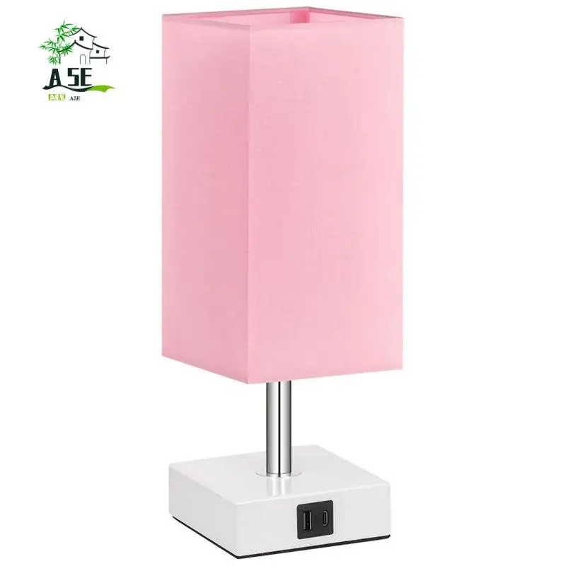 

A05E-Touch Control Настольная лампа с 2 USB-портами для зарядки, прикроватная лампа для спальни, гостиной, розовый абажур с белым основанием