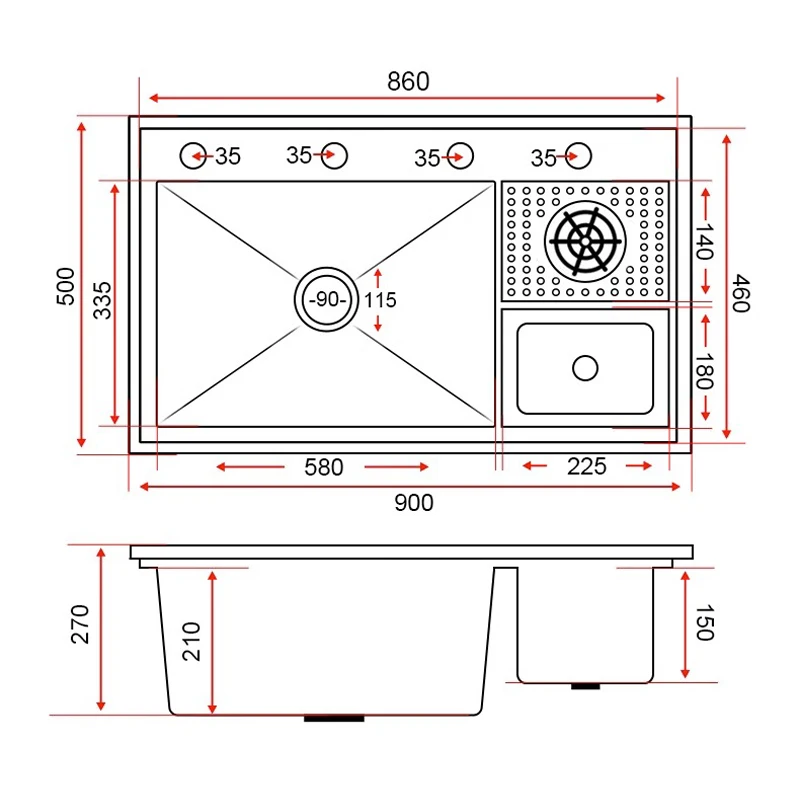 Hidden cup washer sink with cover kitchen 304 stainless steel sink multi-functional large single sink