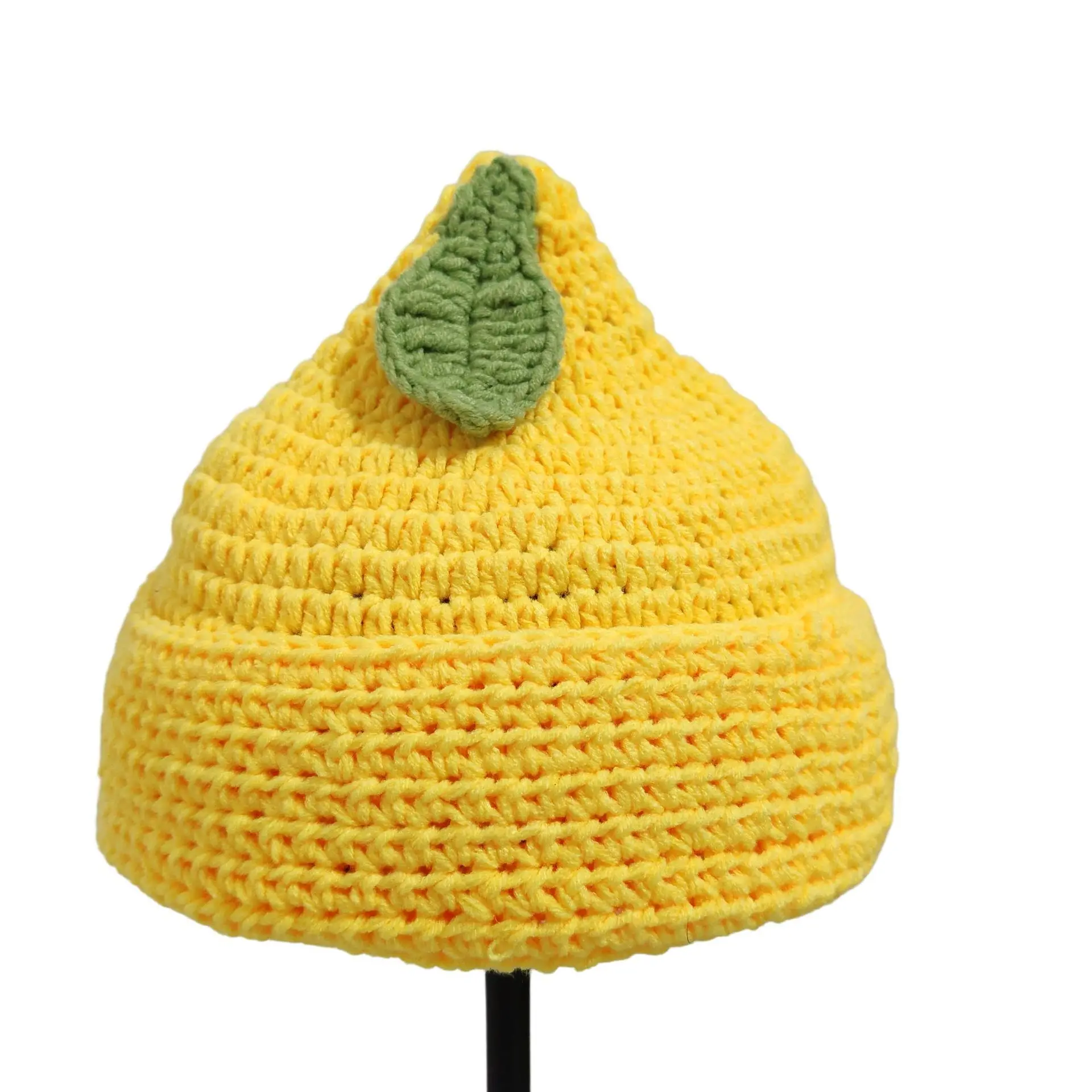 Unisex Handmade Crocheted Hats And Hats With Orange, Lemon, Orangefunny Shapeshollowed Out And Folded Knitted Pullover Hats view 6