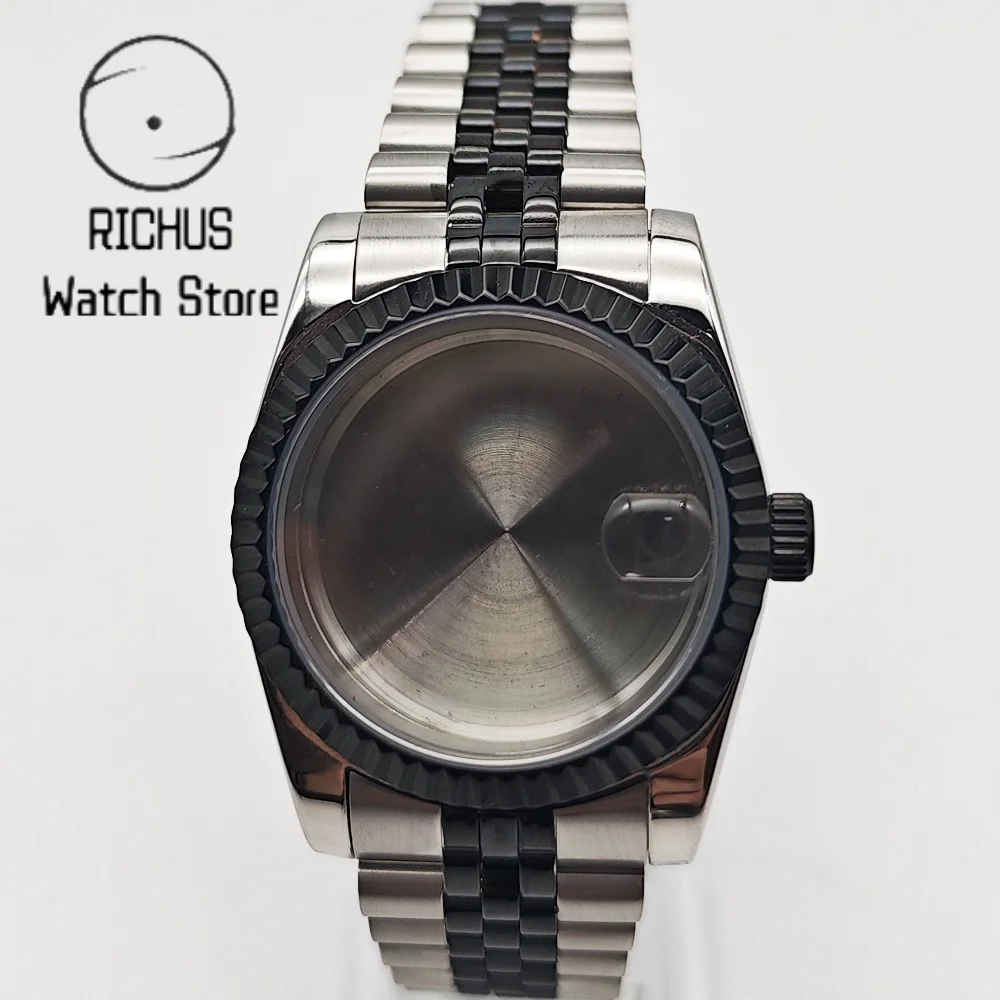 RICHUS 36mm 40mm Case Sapphire Glass Silver black Watch Case Fit NH35 NH36 ETA2824 PT5000 Miyota8215 Movement Watch Accessories