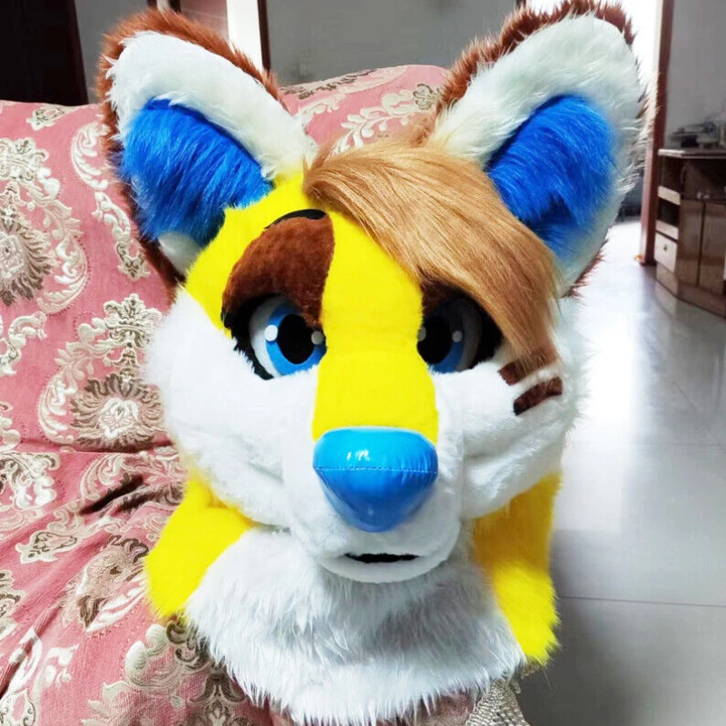 ชุดมาสคอต Husky คอสเพลย์ยาวขนสัตว์สุนัข Fox Mascot Head Party ฮาโลวีนขนสัตว์