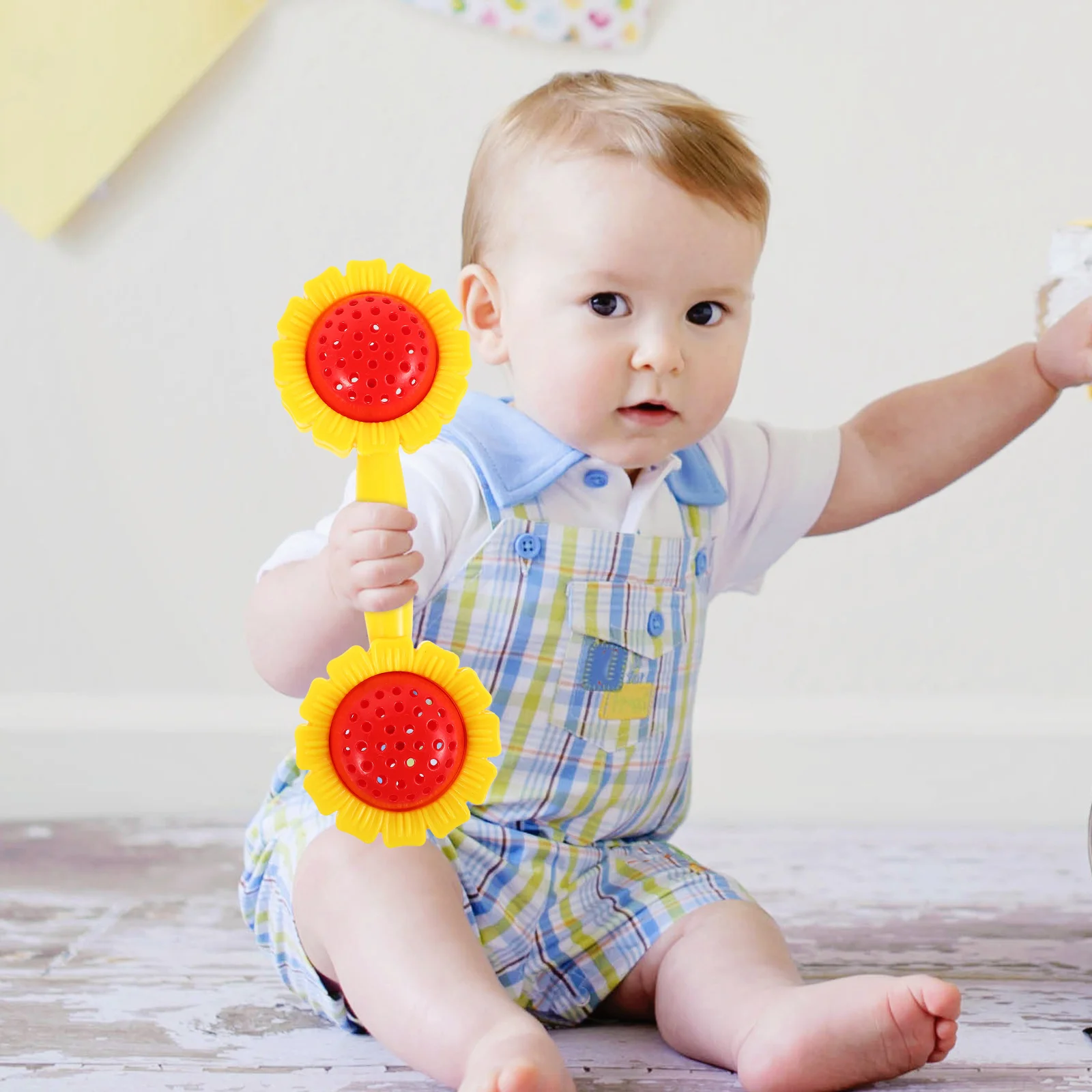 2 個ひまわりキッズハンドラトルダンベル幼児グリップ認知ベビートレーニングエクササイズラトルシェーカーモータースキル開発