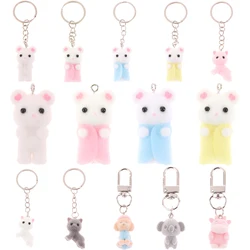 Cartoon 3D Flocking Lying Cat Keychain Cute Lying Down Kitten Animal Keyring Pendant DIY Backpack Charms Car Bag Decor Toy Gifts