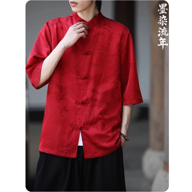 

Composite Chinese Hanfu Chinese style summer thin ice silk short sleeved shirt