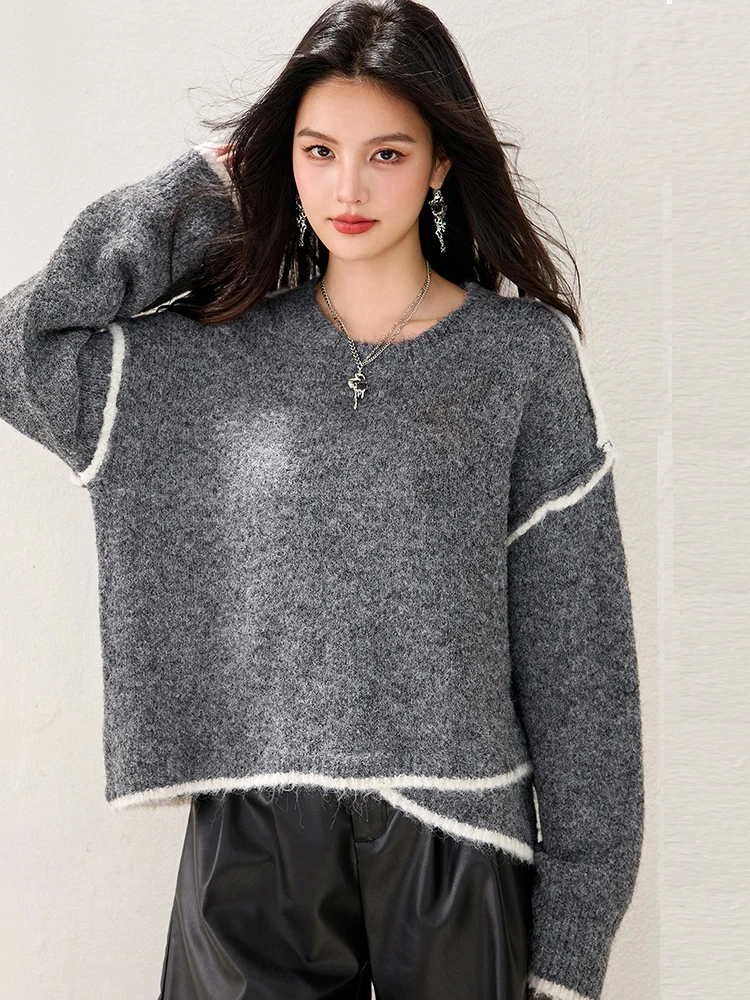 Mulheres camisola arco-íris outono inverno cor-bloqueio curso fungo pulôver de malha o-pescoço botão manga longa topo feminino sw016